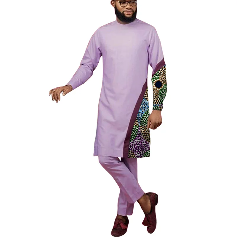 Рубашка Taro Мужская в стиле пэчворк с однотонными брюками Модный хлопковый топ