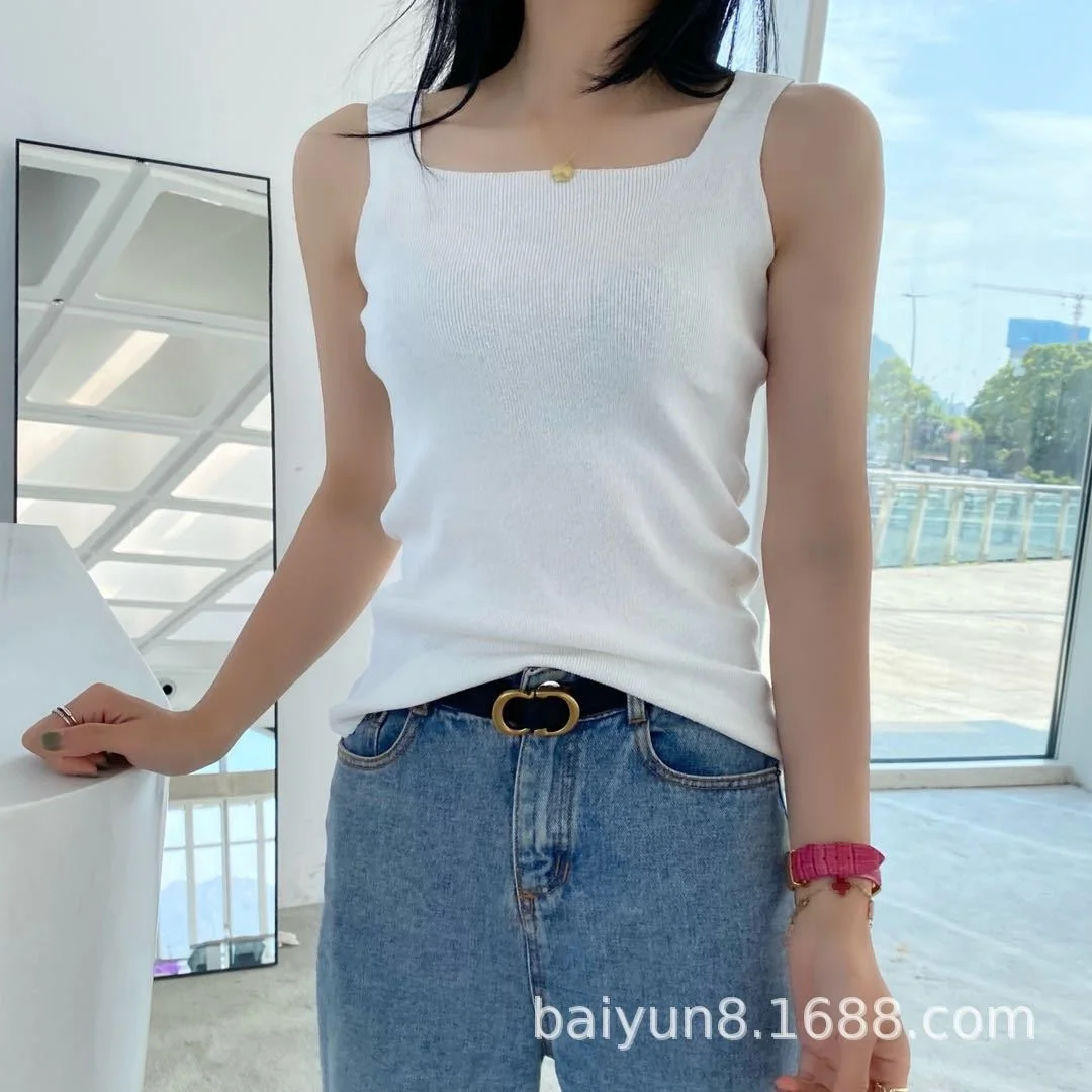 

Front and back vests women's summer Korean new V-neck suspender solid color thin square neck ice silk suspender vest