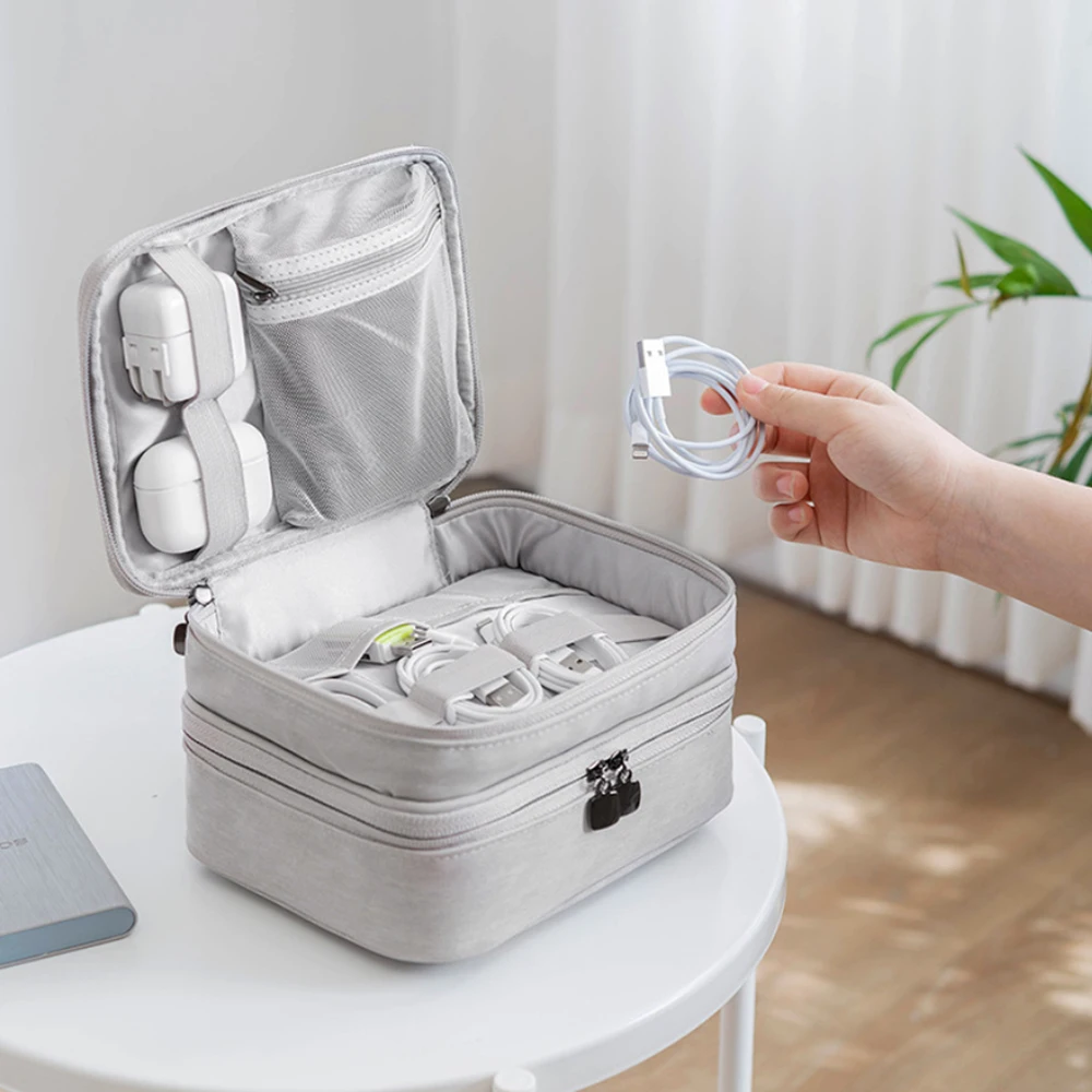 acoki travel electronics organiserdouble layer carrying pouch for power bank phone charger usb cables and u disk accessories free global shipping