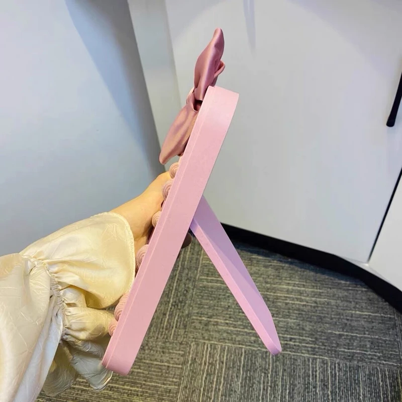 

Bow Pink Makeup Mirror Portable Multifunctional Desktop Vanity Mounted Dressing Mirrors for Living Room Bathroom Home Decoration