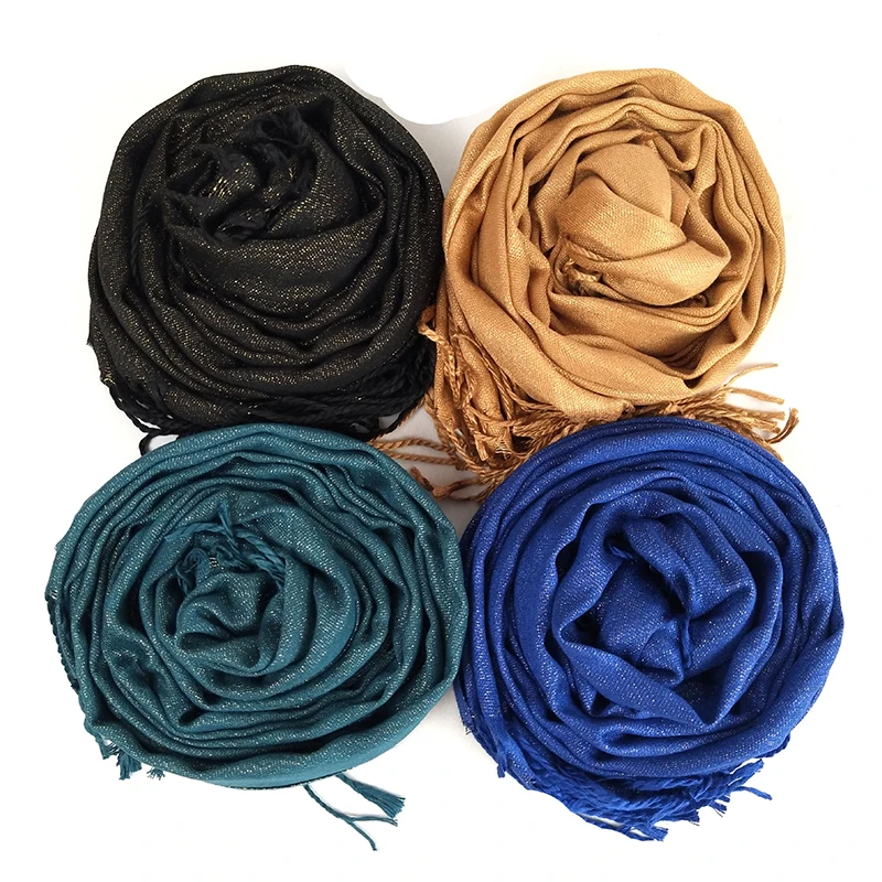 1 шт. мерцающий шарф металлическая пряжа Золото Серебро хиджаб шарфы дамы шали с