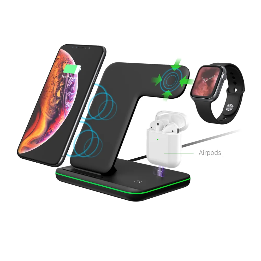 Беспроводное зарядное устройство 3 в 1 qi быстрое для apple watch 5 4 2 airpods зарядная