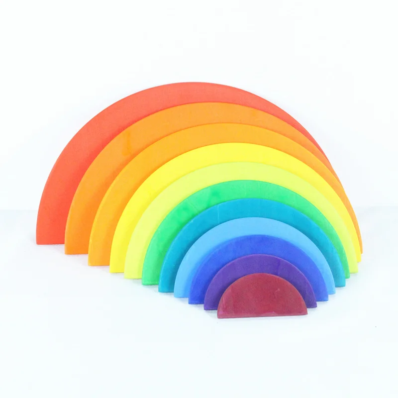 11pcs rainbow Большие 12 шт./компл. детские деревянные загадки строительные Сосновые Деревянные блоки Радужный укладчик обучающая игрушка декор комнаты - Цвет: 11pcs rainbow