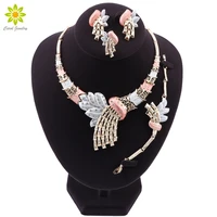 new indian jewelry sets bridal wedding crystal dubai gold color jewelry sets for women necklace earrings bracelet ring set