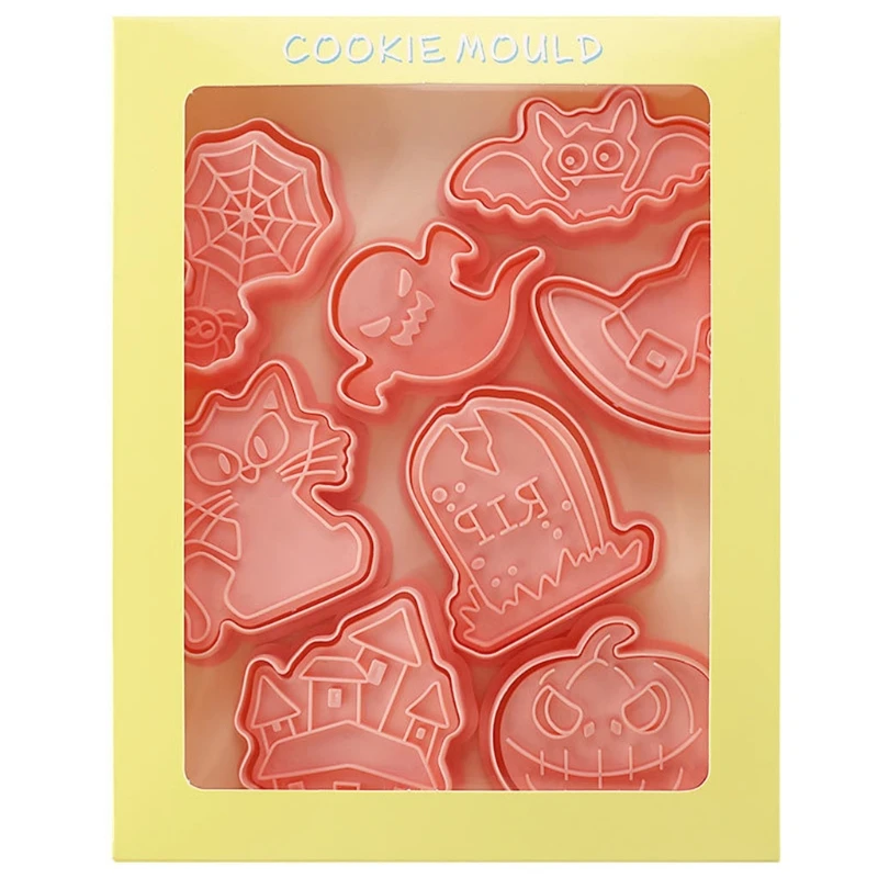 H55A Set of 8 Halloween Style Cookie Cutter Plastic Material Series Shapes Design Cutters for Cookies Baking | Дом и сад
