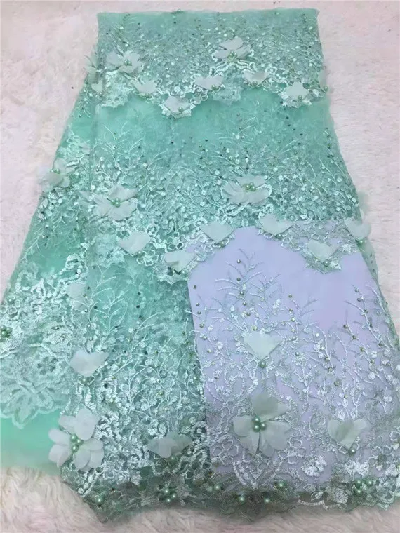 Модная кружевная ткань в нигерийском стиле с бусинами высокого качества 5 ярдов