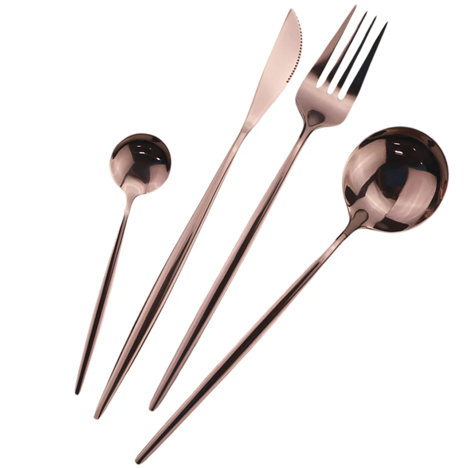 

Rose Gold Tableware Set Mirror Silverware Set Stainless Steel Cutlery Kitchen Knife Spoon Flatware Western Dinnerware Set