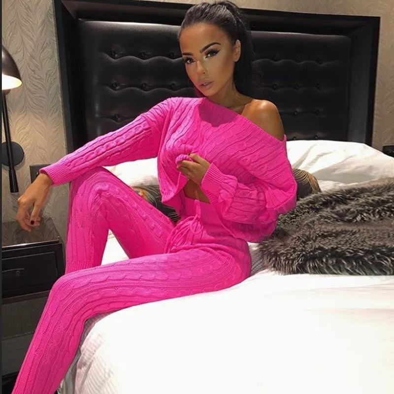 Женский теплый костюм из 2 предметов Зимний вязаный для отдыха с открытыми