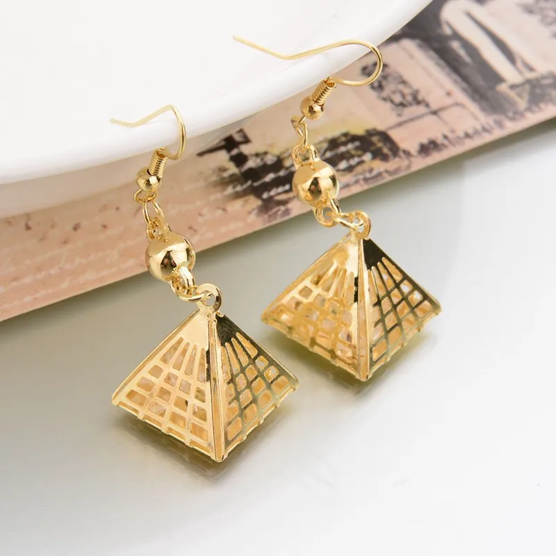 

Classic Women Gold Colour Earrings Egyptian Pyramid Earrings personality Creative Earrings Party Jewelry Valentine Day Gift