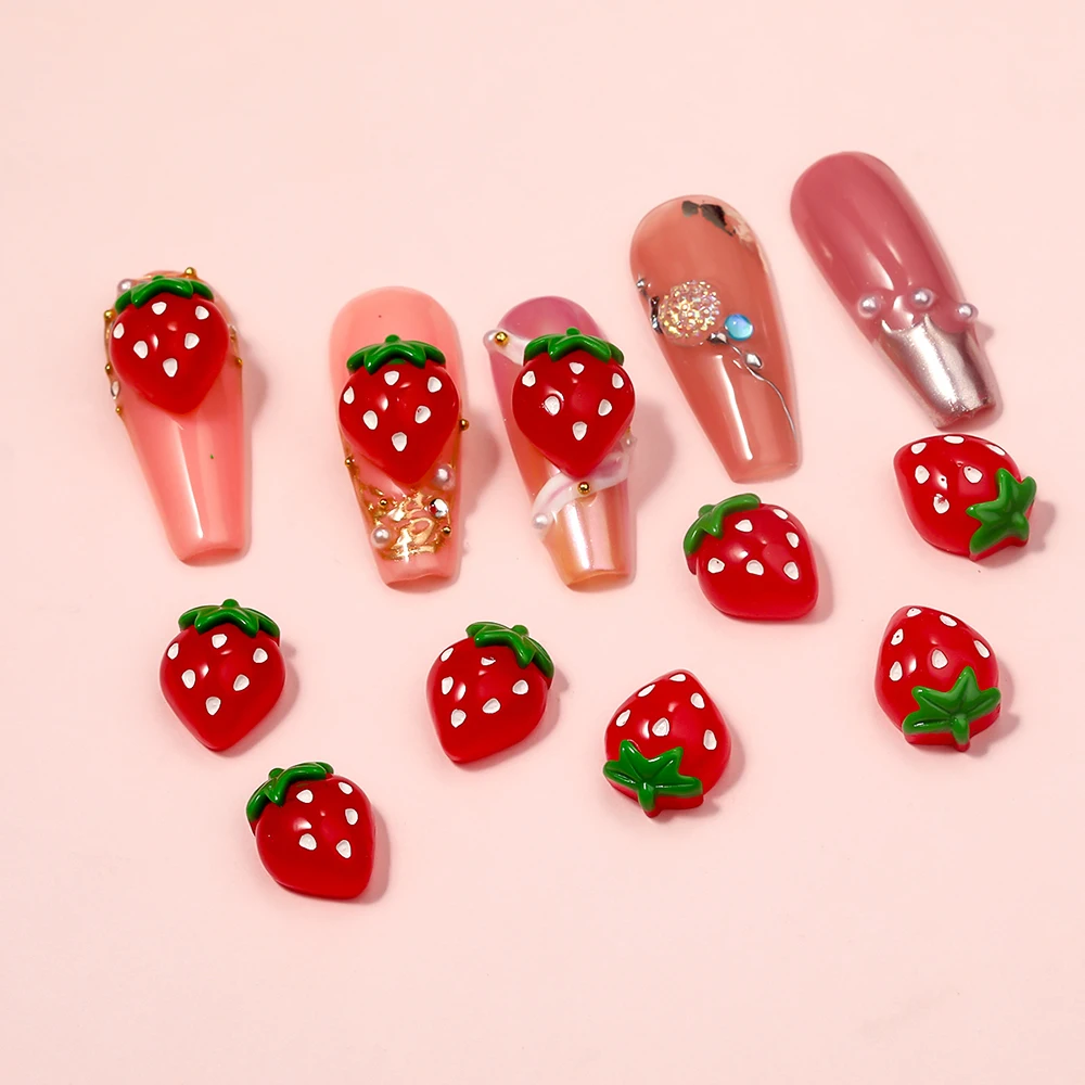 

10 Pieces of Kawaii Strawberry Resin Nail Decorations 3D Cute Cartoon Strawberry DIY Nail Decoration Design Creative Accessories
