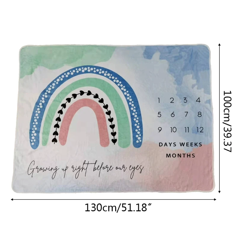 

Baby Monthly Record Growth Milestone Blanket Newborn Photography Props Creative Cartoon Rainbow Printing Background Cloth H055