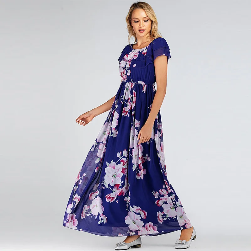 Женское шифоновое платье с широкой юбкой элегантное без рукавов принтом пляжная