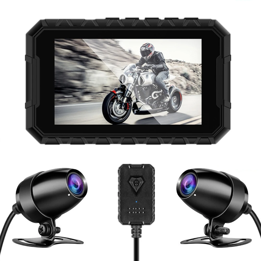 

Universal Driving Recorder Video Wide Angle Dash Cam Motorcycle DVR USB Waterproof Dual Lens ABS Support TF Card IPS Screen