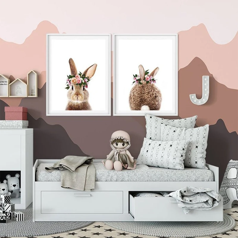 Кролик BunnyTail лесной животный детский Декор цветок холст картина девушки плакат печать стены Искусство картина Детская комната Домашний декор