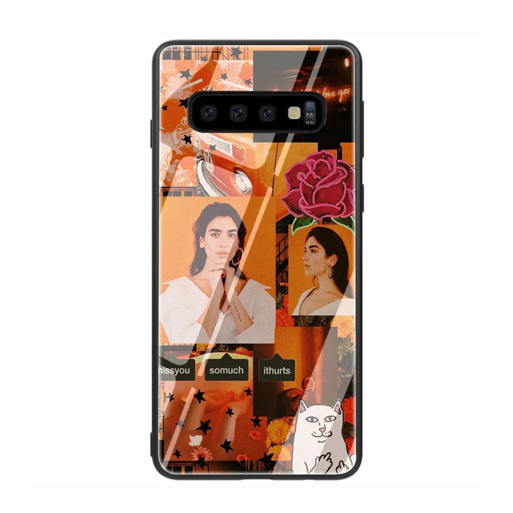 Дуа липа DuaLipa закаленное Стекло TPU черный чехол для Galaxy S7 Edge S8 S9 S10 Plus, Note 8, 9, 10, A10 20 30 40 50 60 70