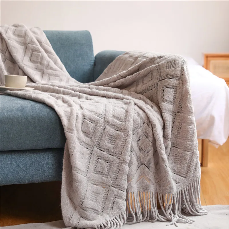 

Плед для дивана, вязаное плетеное одеяло, удобное легкое декоративное одеяло с кисточками для кровати, дивана, подходит для путешествий, сез...