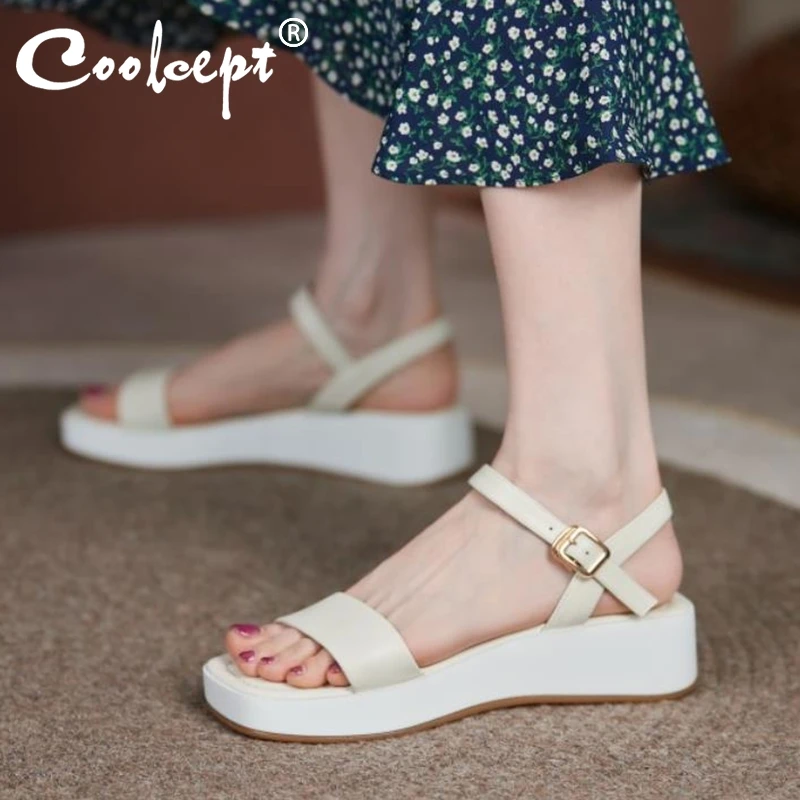 

Coolcept Women Sandals Real Leather Square Toe Shoes For Summer Women Fashion For Dress Casual Ladies Footwear Size 34-43