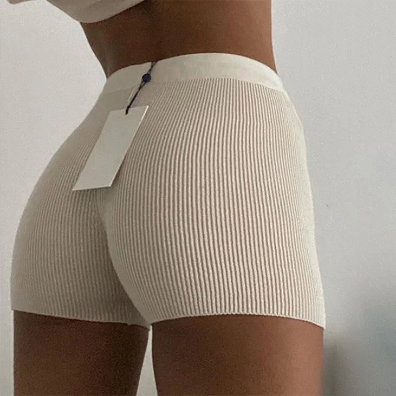 

Casual Fashion White Black High Waist Women Knitted Biker Shorts Summer Cotton Sweat Mini Sexy Shorts Femme women shorts