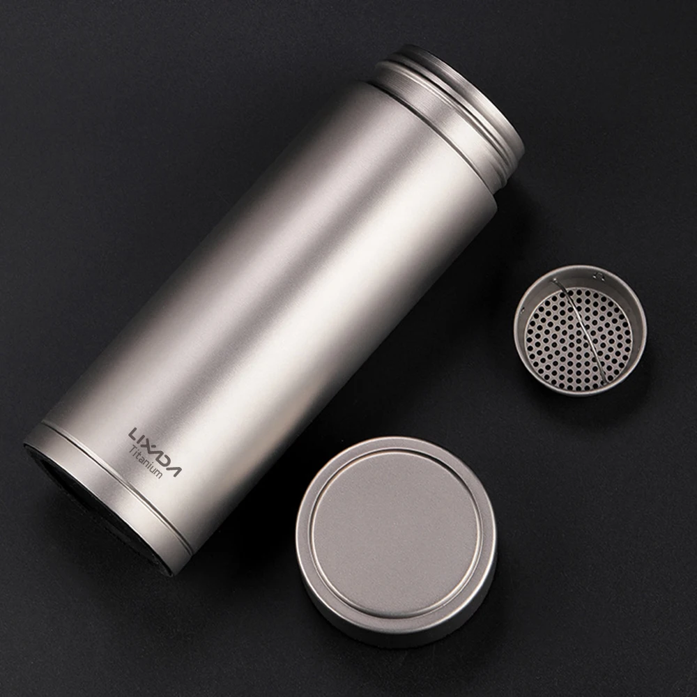 

Lixada Double Wall Vacuum Insulated Titanium Water Bottle Flask Outdoor Sports Leak Proof Water Bottle with Tea Infuser