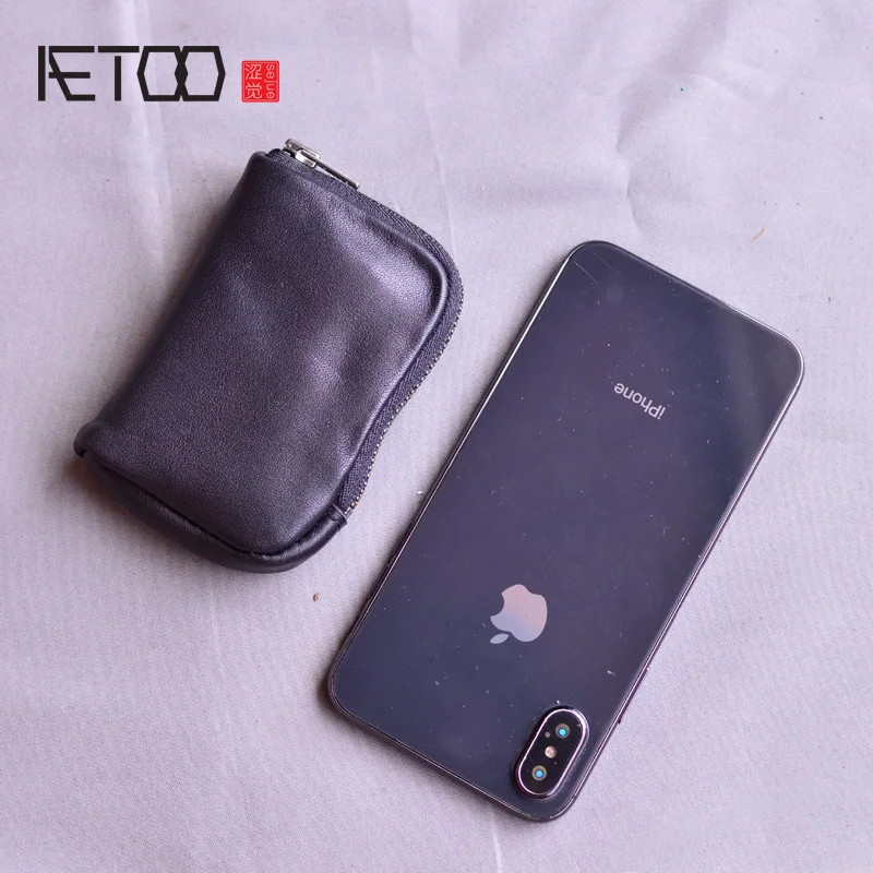 

AETOO Leather car key case, male multi-function zipper bag, simple mini coin purse, ultra-thin key case