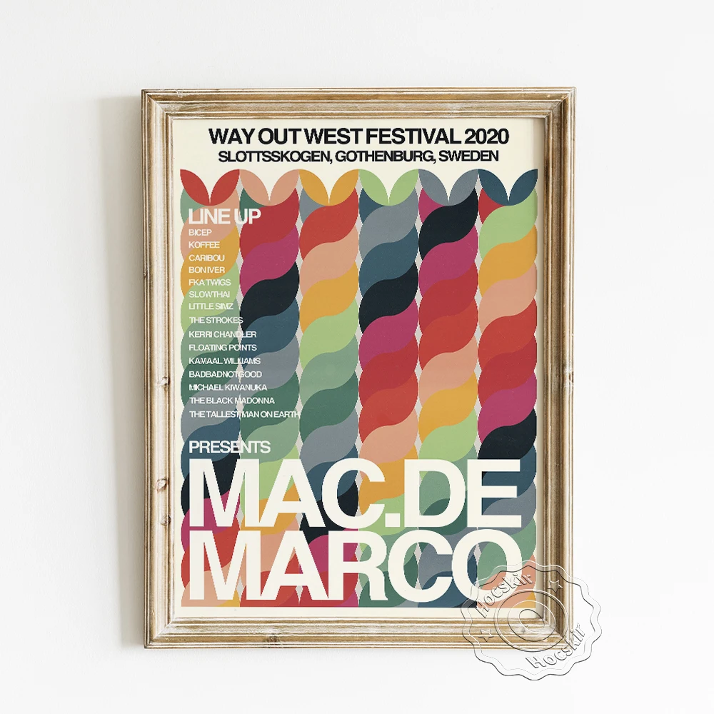 

Canadian Singer Mac DeMarco Music Gig Poster, Way Out West Festival Publicity Art Prints, Colorful Braid Shape Backdrop Decor