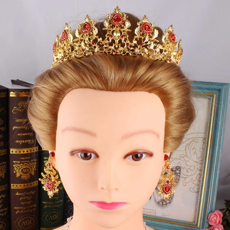 

Two-Piece Set New Costume Style Bridal Crown Gold Electroplated Rhinestone Crown Earrings Wedding Accessories FEA889