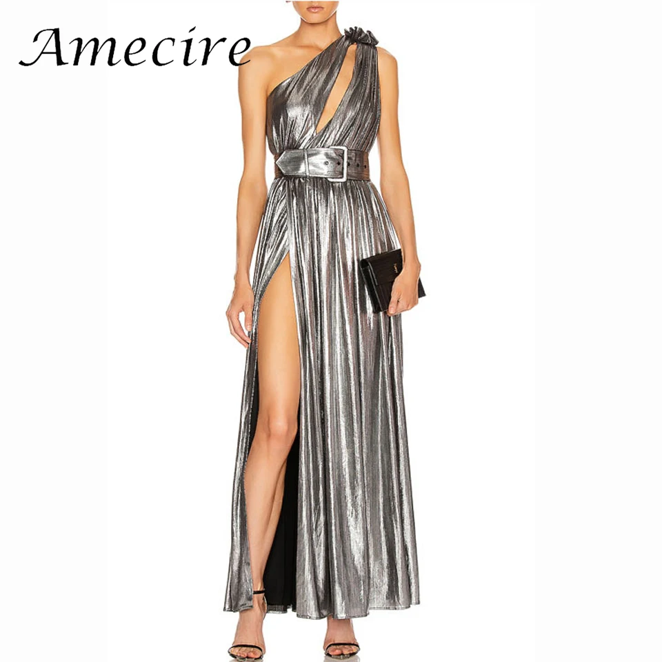 Женское вечернее платье на одно плечо Amecire с высоким разрезом модное подиумное