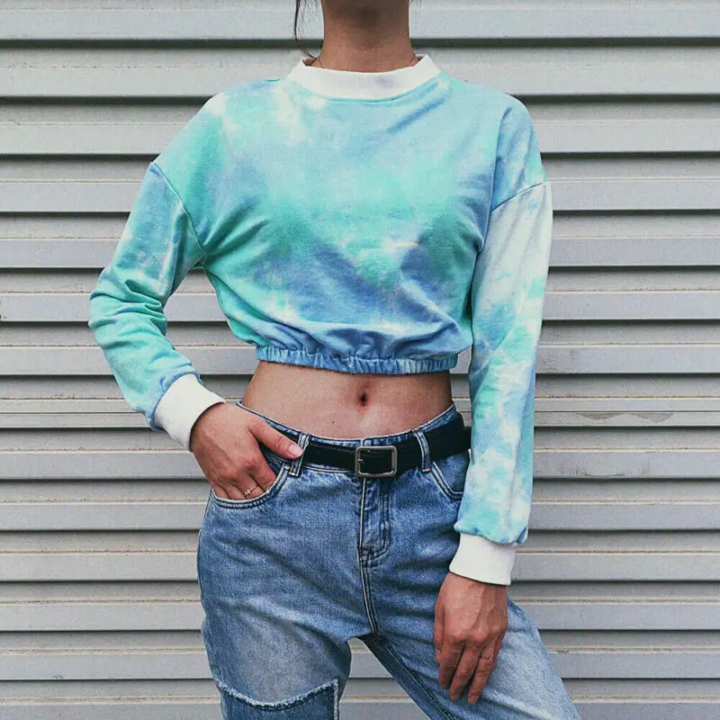 

Tie dye Sweatshirt Winter plus size short sweatshirts Ladies Fashion Long Sleeve Jumper Pullover Casual Loose ropa mujer