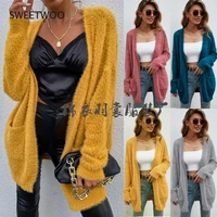 autumn mohair soft cardigans womens sweater coat 2021 winter casual large size knitted cardigan midi long swater jacket women