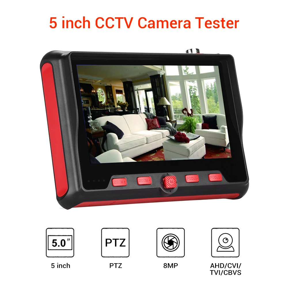 

CCTV tester Camera Monitor 5 inch Security Camera 8MP HD 1080P 4 in1 TVI CVI AHD CVBS Test Portable PTZ Control test cam tester