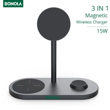 Bonola 15W Magnetic Wireless Charging 3 in 1 Stand for Apple/iPhone 13 12 Pro Max/11/8 Fast Charger for Apple Watch/Airpod Pro