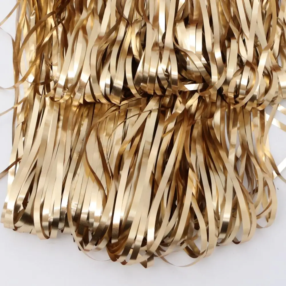 Gold 1 шт. 1x2 м матовые розовые, золотые, серебряные металлическая бахрома из фольги Блестящий дождь занавес украшения для свадьбы и дня рождения фотографии фоновые принадлежности - Цвет: Gold