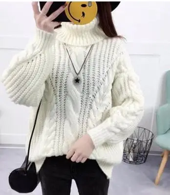

2020 Winter Long Lantern Sleeve Turtleneck Sweaters Women Chic Loose Thick Knitted Pullovers Women Thick Loose Sweaters Tops