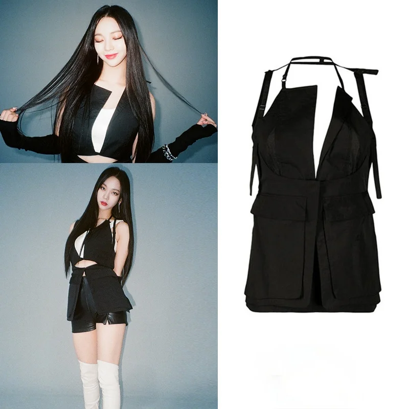 

Kpop Korean Celebrity Black High Waist Dress Women Sexy Sleeveless Sling Dress Women Summer Nightclub Fashion Strapless Dresses