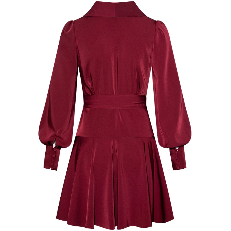 YIGELILA модное платье с глубоким винного цвета отложным воротником и длинными