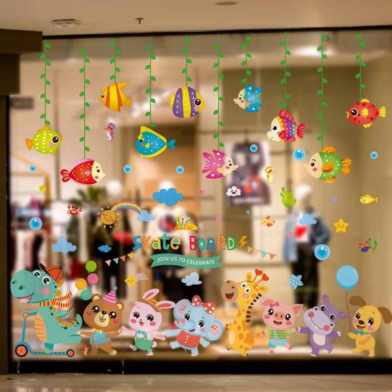

[SHIJUEHEZI] Cartoon Dinosaur Animals Wall Stickers DIY Fish Hangings Wall Decals for Kids Room Baby Bedroom Decoration