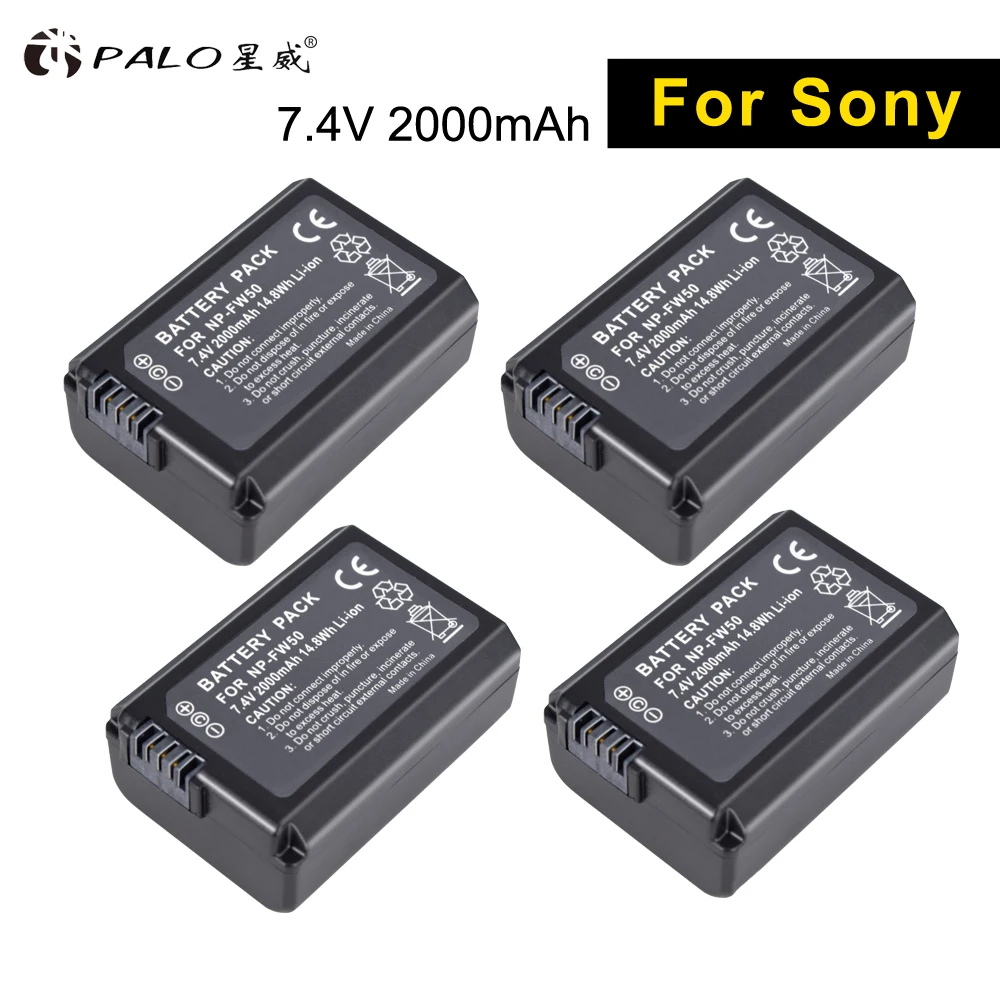 PALO 2/4 шт. для SONY NP FW50 Камера Батарея Sony Alpha a6500 a6300 a6000 a5000 a3000 NEX 3 a7R a7S 7|Цифровые