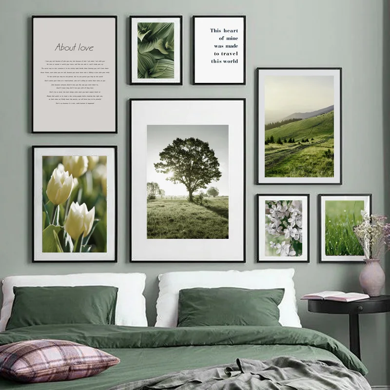 

Flower Leaf Plant Tree hills natural Scenery Nordic Poster Wall Art Print Canvas Painting Wall Pictures For Living Room Decor
