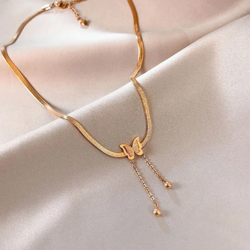 

Fashion Choker Necklace Lovely Golden Butterfly Necklace Short Women Summer Holiday Romantic Gift Jewelry Snake Chains Necklace
