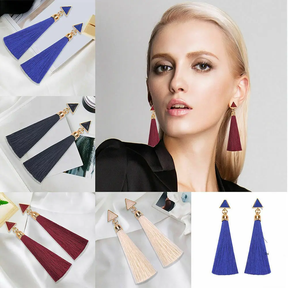 

Vintage Tassel Dangle Drop Earrings For Women Bohemian Silk Fabric Long Fringe Earings 2019 Female Fashion