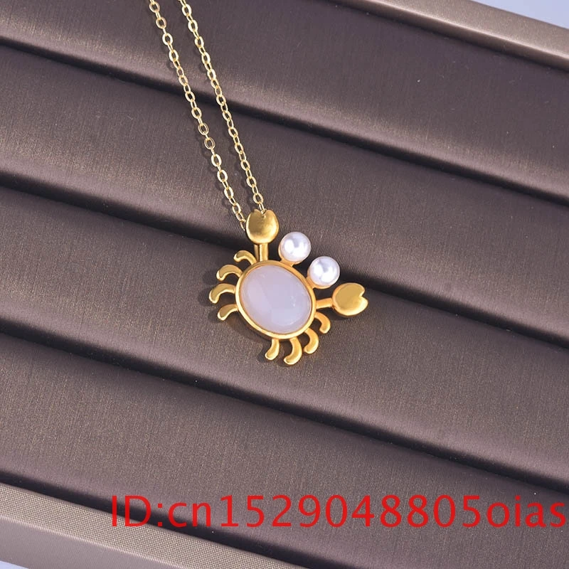 Натуральный нефритовый Краб кулон ожерелье халцедон Серебро 925 модные подарки