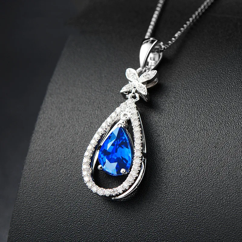 

S925 Sterling Silver Natural 1.5 Carats Sapphire Necklace Pendant Fine Pierscionki Blue Topaz Jewelry Gemstone Naszyjnik Joyas
