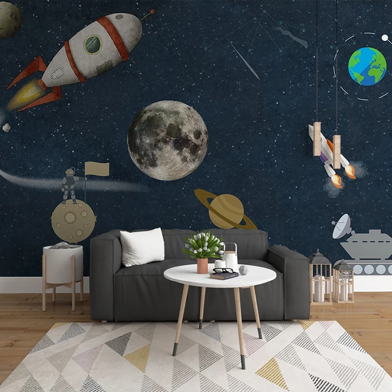 

Custom Photo Wall Paper 3D Hand Painted Cartoon Space Universe Planet Rocket Children Room Boys Bedroom Wall Decoration Mural