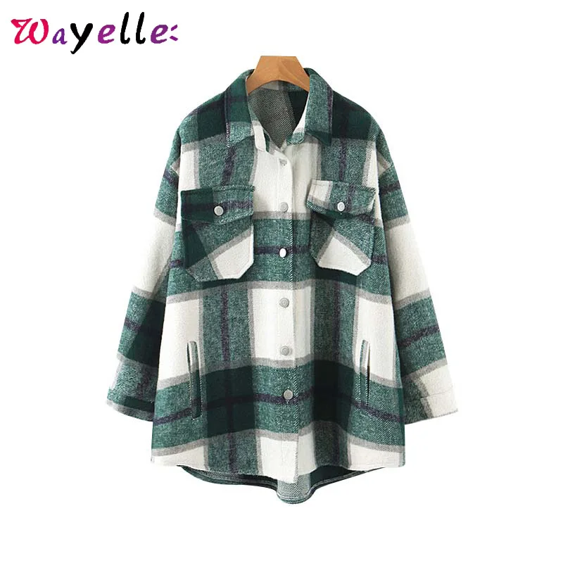 Клетчатая Женская куртка с длинным рукавом 2019 свободные стильные женские пальто