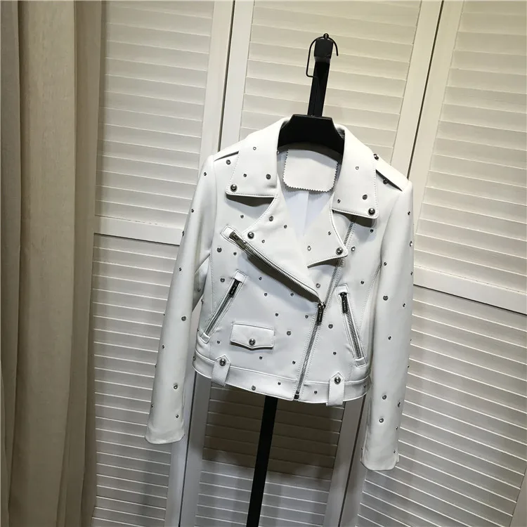 Chic women leather Rivet coat 2020 Spring autumn High quality brand new design real leather jackets B638A