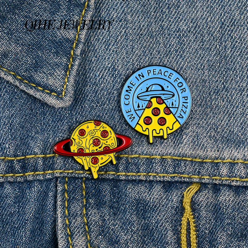 QIHE ювелирные изделия Planet Pizza шпильки весело модный эмалевый мира пиццы броши