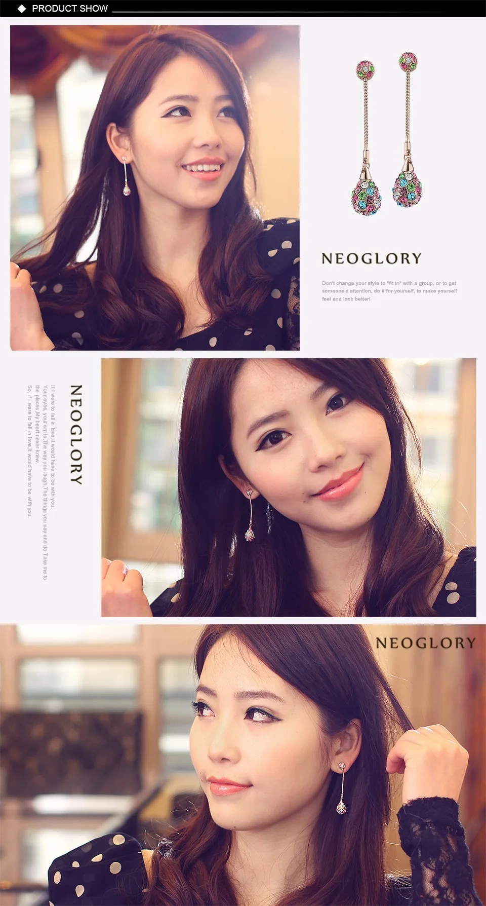 Neoglory, светильник, желтое золото, цвет, очарование, много цветов, длинные висячие серьги, женская мода, шамбалла, богемное ювелирное изделие, новинка