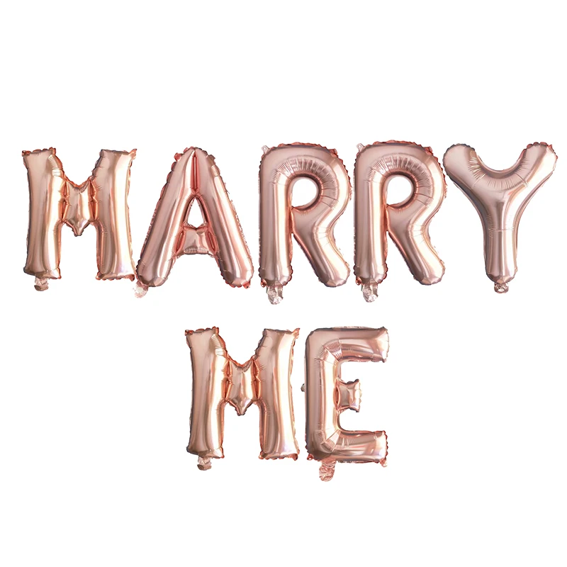 Rose gold 12 шт. 16 дюймов розовое золото MARRY ME письмо фольгированные шары 1" Сердце шар День Рождения декорации на свадьбу, вечеринку вечерние принадлежности Globos - Цвет: Rose gold
