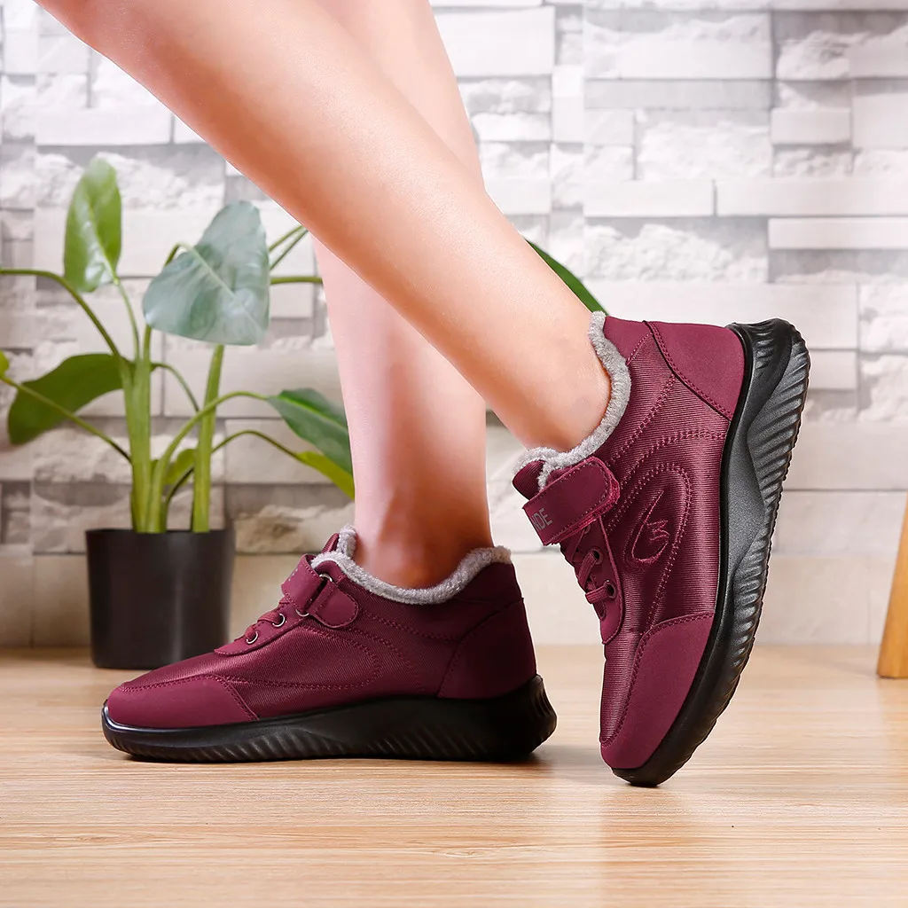 

Casual Shoes Woman Plus Velvet Thick Suede Solid Color PU Flat With Mid Heel Round Toe Large Size PU Casual Shoes Woman