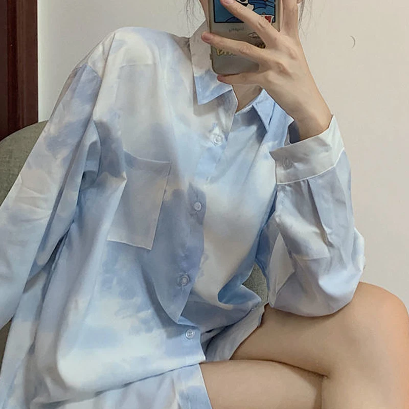 Женская блузка с градиентным принтом летняя весенняя свободная в Корейском